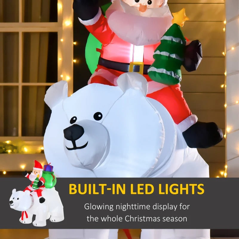 6ft Inflatable Holiday Christmas Outdoor Blow Up Light Decoration, Santa Riding Polar Bear