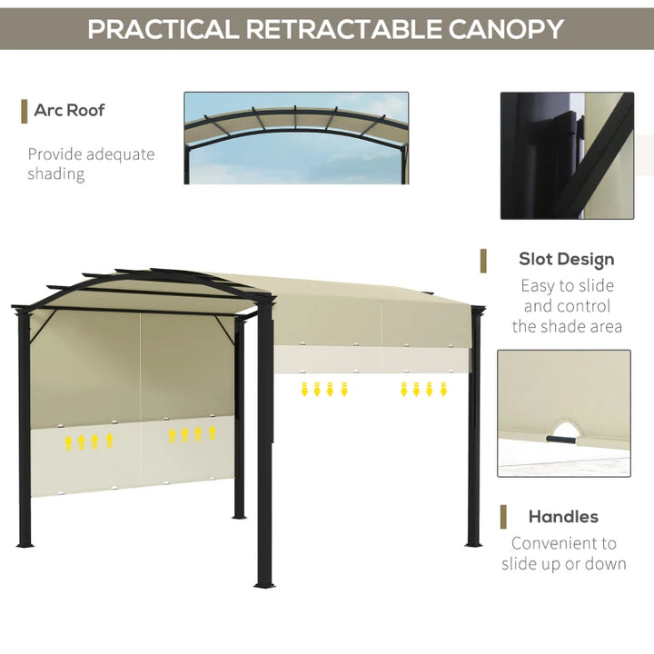 11' x 11' Steel Pergola Gazebo Shelter w Arched Fabric Roof for Outdoor Patio, Black, Lt Beige