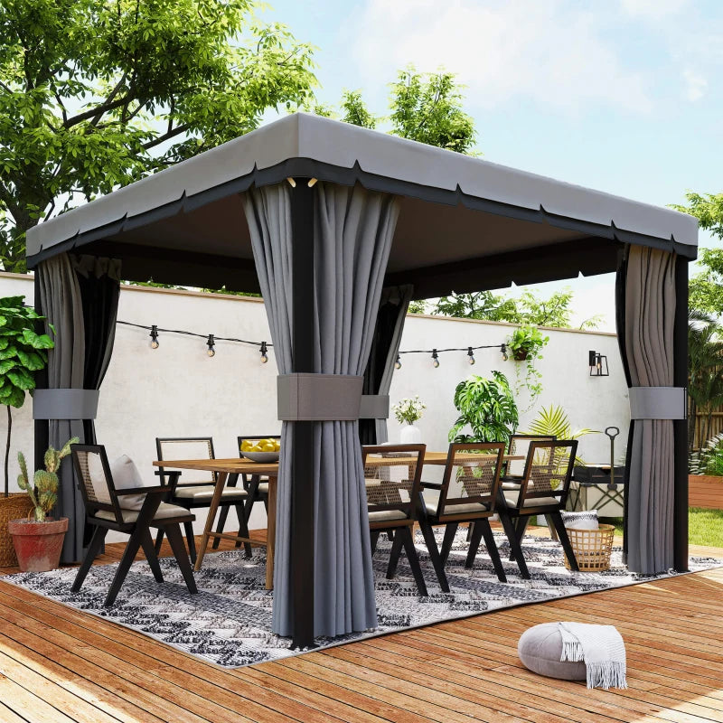 10' x 10' 2-Tier Outdoor Gazebo Canopy Tent with Mesh Sidewalls - Durable Weather-Resistant Patio Shelter