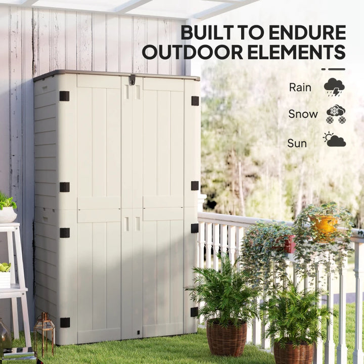 Outdoor Storage Cabinet Cream White - Large Capacity Lockable Garden Shed