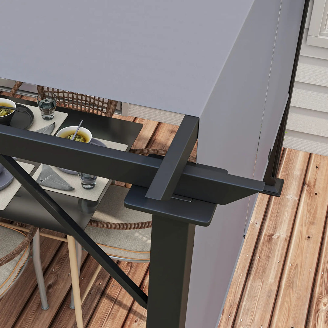 12' x 10' Steel Pergola Gazebo Shelter w Retractable Fabric Canopy Roof, Outdoor Deck Patio, Grey