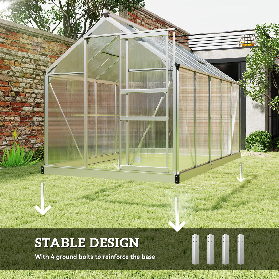 10' x 6' x 6.6' Walk-in Aluminum PC Hard Sided Greenhouse w Foundation for Outdoor Plants Gardening