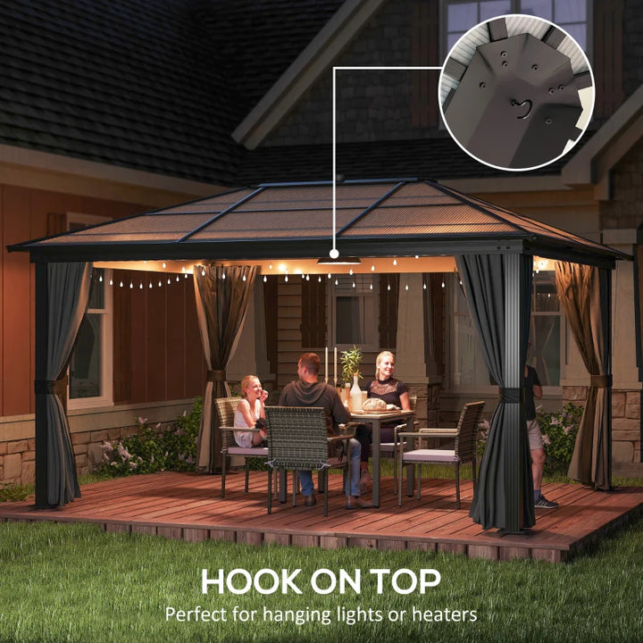 12' x 15' Hardtop Gazebo Canopy - Durable Polycarbonate Roof & Protective Curtains