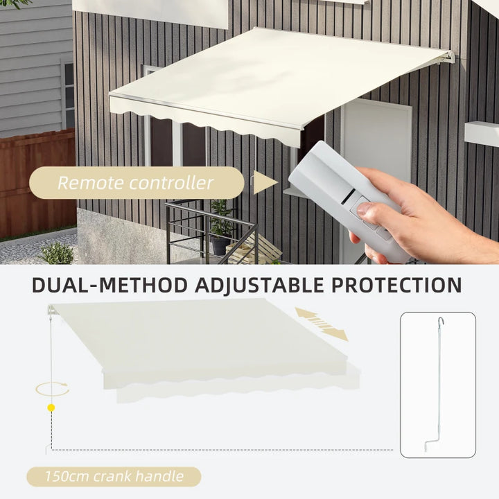 10' x 8' Electric Retractable Awning Sun Shade Canopy w Remote, Outdoor Patio Deck, Cream White