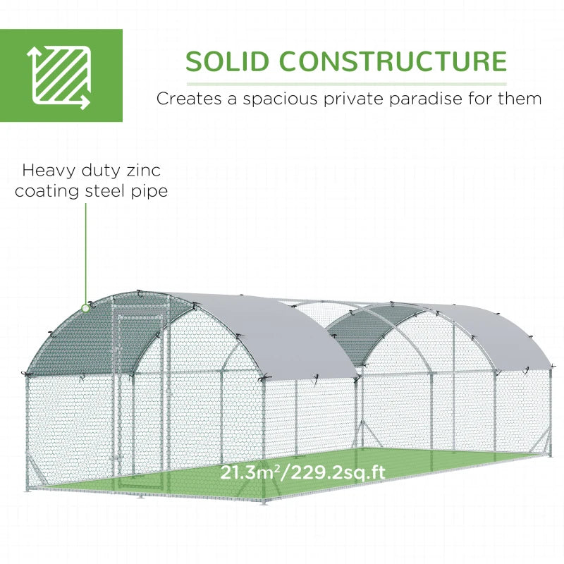 9.2' x 24.9' x 6.5' Large Galv Steel Chicken Run Coop Cage Shelter for Small Pets Outdoor Yard