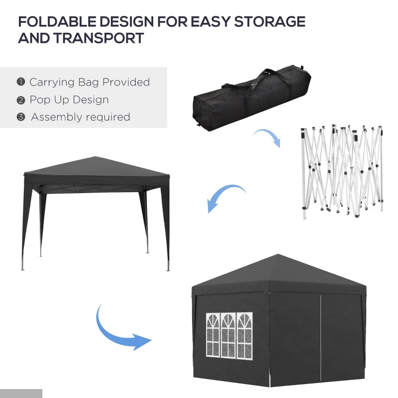 10’ x 10’ Pop-Up Portable Outdoor Event Party Wedding Tent Gazebo Canopy w Case, 4 Walls, Black