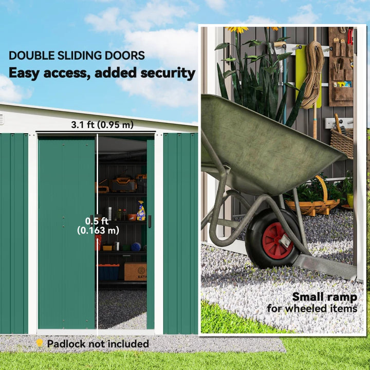 Steel Garden Storage Shed 11' x 9' - Durable Outdoor Tool House with Double Sliding Doors