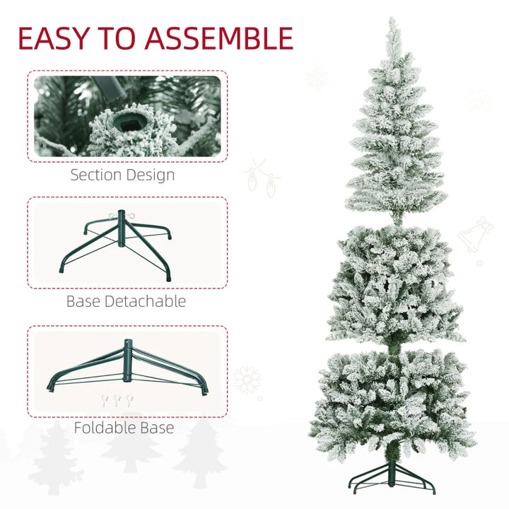 6ft 479-Tip Unlit Snow Flocked Slim Artificial Pencil Christmas Holiday Fake Xmas Tree, Green