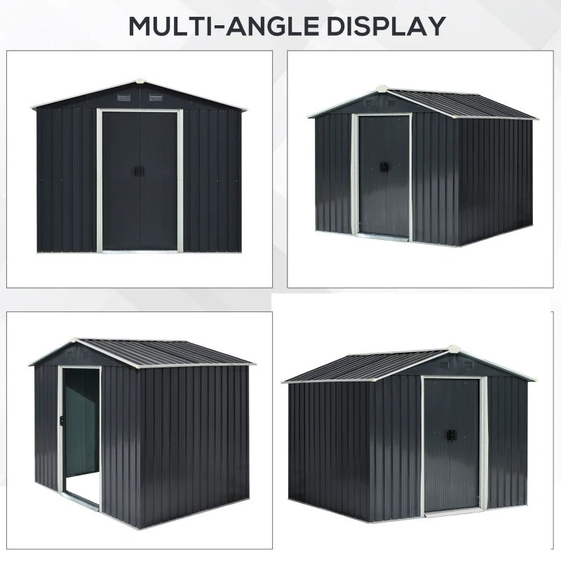 8’ x 6’ x 6’ Outdoor Metal Storage Shed Organizer w/ Foundation for Patio Backyard - Dark Grey