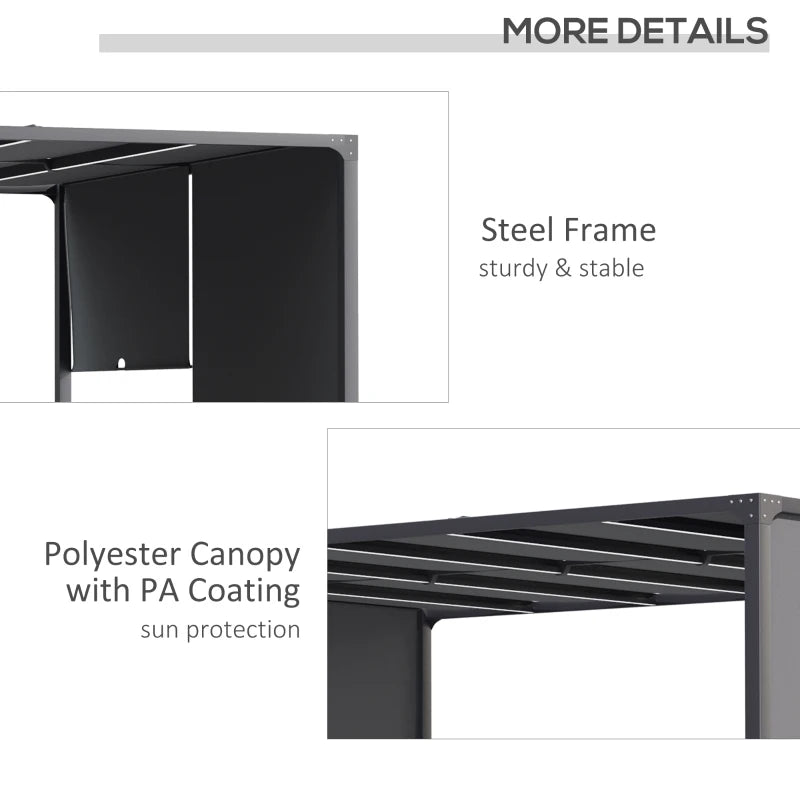 13' x 10' Steel Pergola Shelter w Solar LED Lights, Adjustable Roof Shade Outdoor Patio, Grey