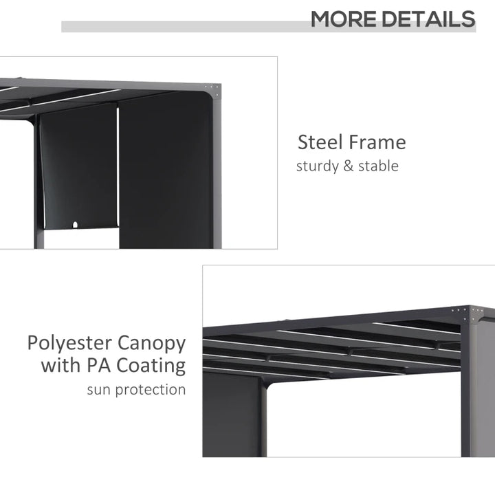 13' x 10' Steel Pergola Shelter w Solar LED Lights, Adjustable Roof Shade Outdoor Patio, Grey
