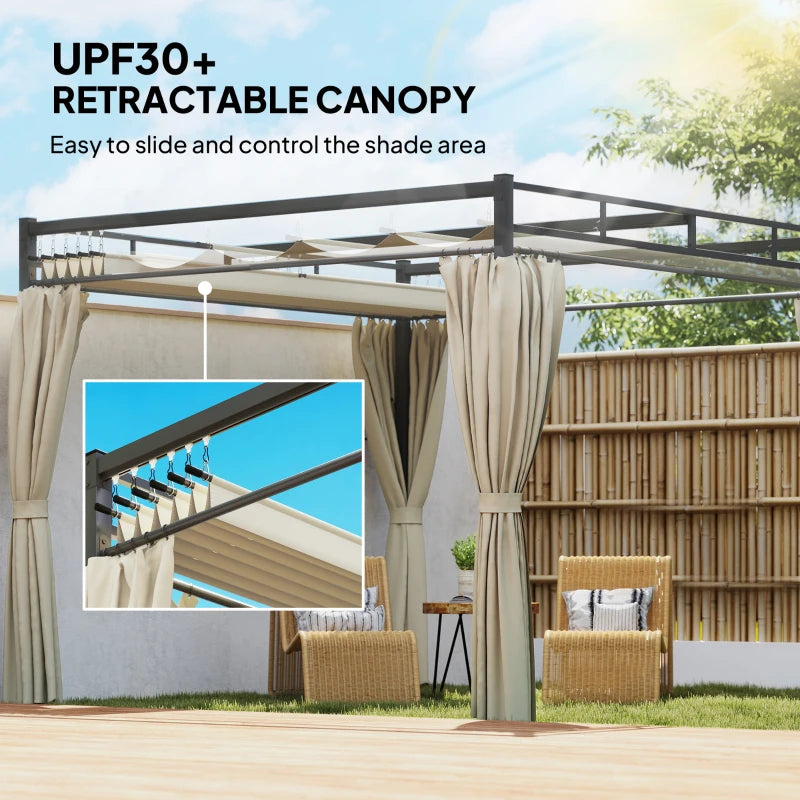 10' x 10' Outdoor Gazebo Retractable Pergola Canopy with Curtains - Durable UPF30+ Metal Pergola Kit