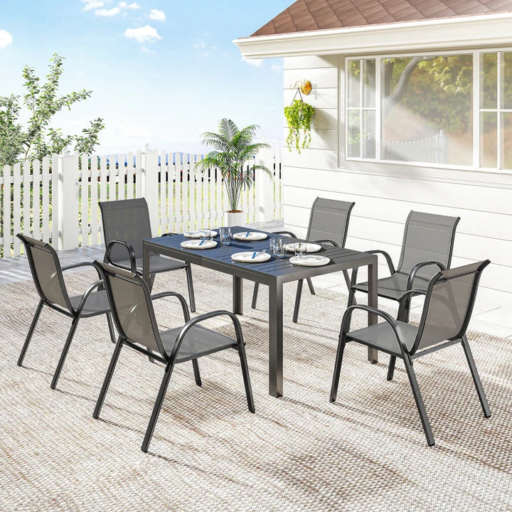 7 Pieces Outdoor Dining Set for 6 - Durable Stackable Patio Furniture with Rectangular Table