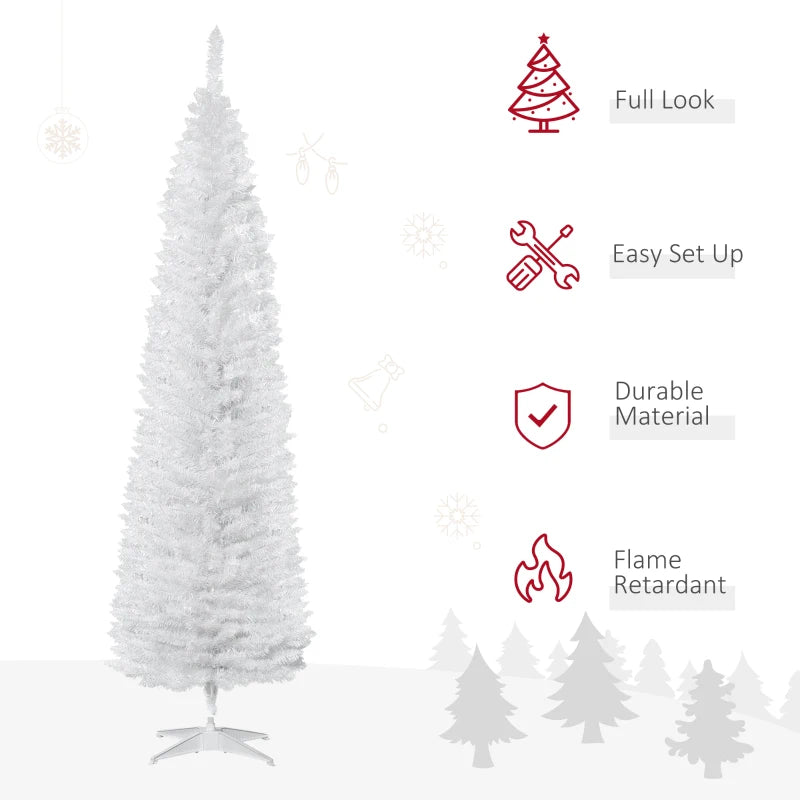 NEW 7ft 499-Tip Unlit Slim Pencil Artificial Christmas Holiday Xmas Tree Decor w Base, White