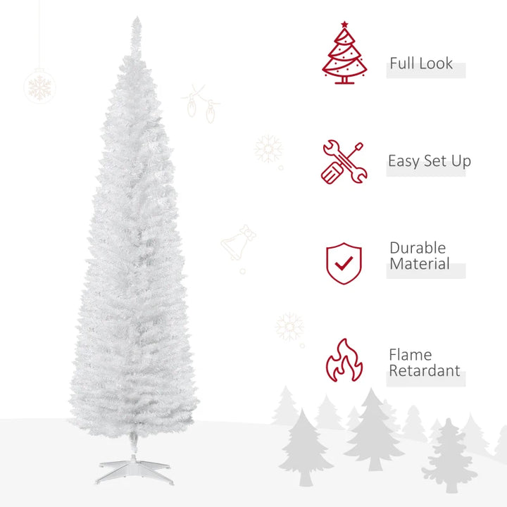 NEW 7ft 499-Tip Unlit Slim Pencil Artificial Christmas Holiday Xmas Tree Decor w Base, White