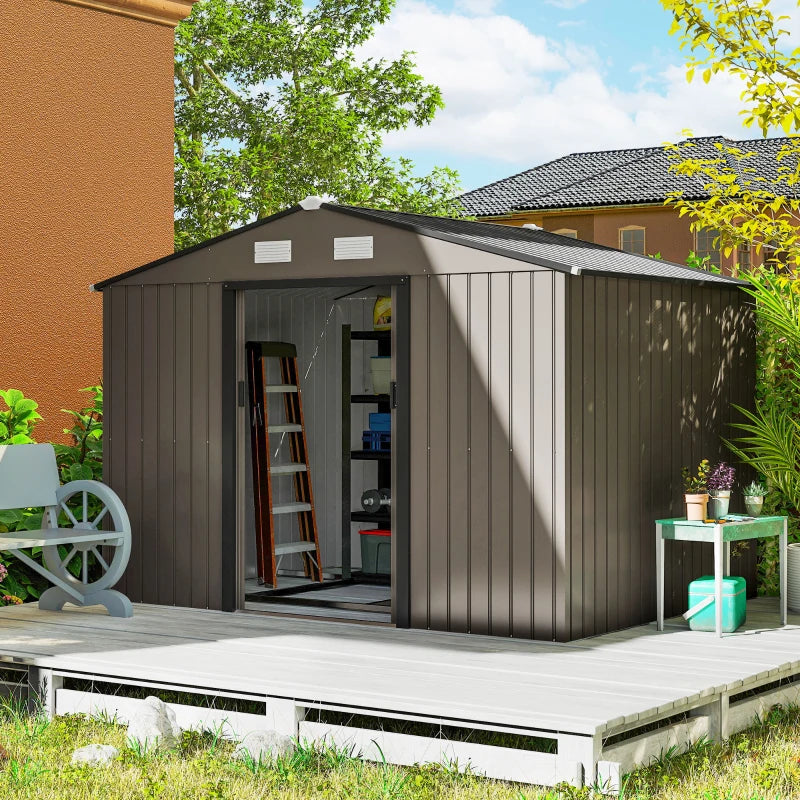 9.1'x6.4'x6.3' Metal Garden Storage Shed with Foundation Kit - Durable Weather-Resistant Tool Storage