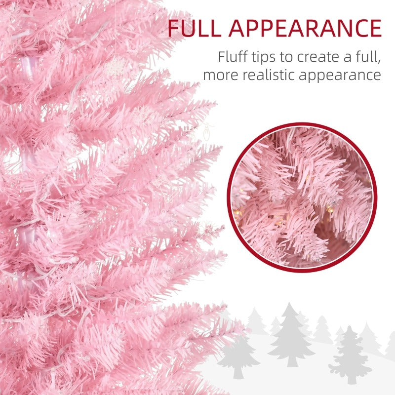 6ft 390-Tip Pre-lit Slim Artificial Pencil Christmas Holiday Tree w 200 LED Lights, Base, Pink