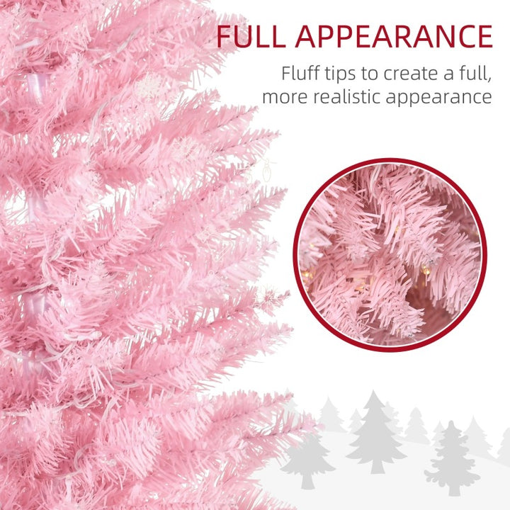 6ft 390-Tip Pre-lit Slim Artificial Pencil Christmas Holiday Tree w 200 LED Lights, Base, Pink