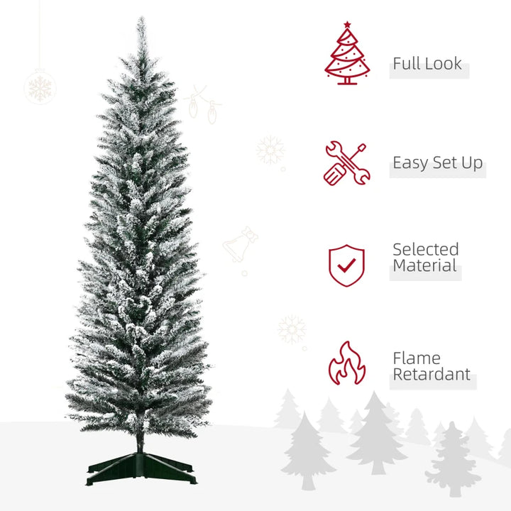 NEW 5ft 294-Tip Unlit Snow Flocked Slim Pencil Artificial Christmas Holiday Fake Xmas Tree, Green