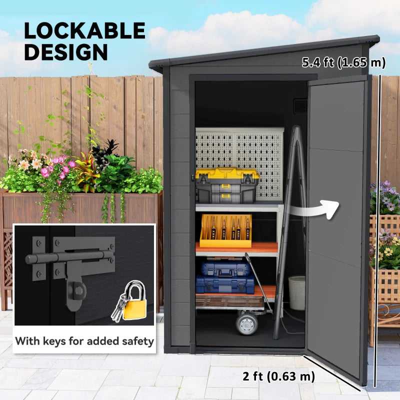 4'x5' Garden Storage Shed Lean-To - Lockable Weatherproof Outdoor Tool Storage