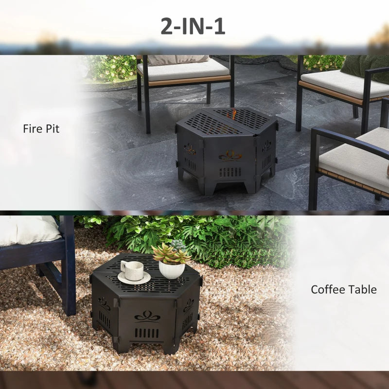 20” Portable Collapsible Hexagonal Electric Fire Pit w/ Carrying Bag, Charcoal Grate - Black