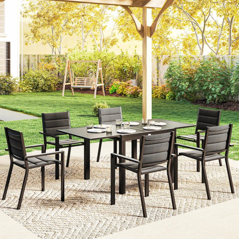 Patio Dining Set For 6 - Expandable Aluminum Outdoor Table And Stackable Chairs