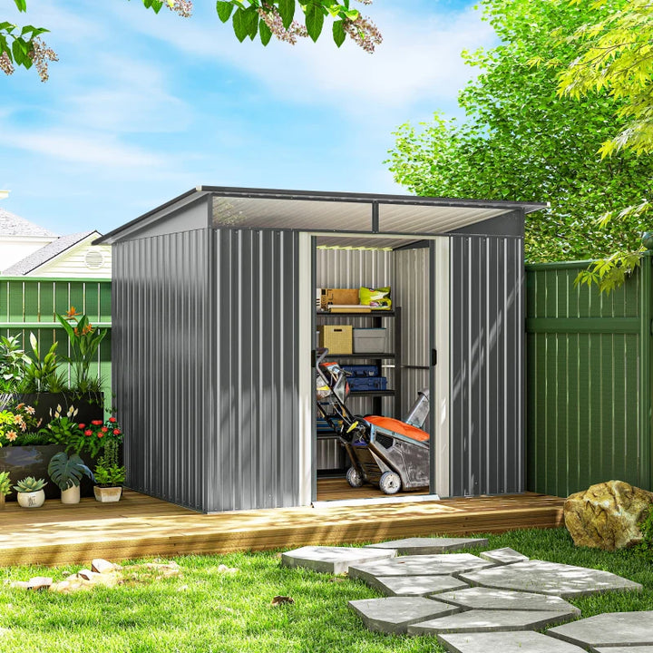 9' x 6.5' Outdoor Metal Garden Shed Utility Tool Storage - Durable Steel Backyard Storage