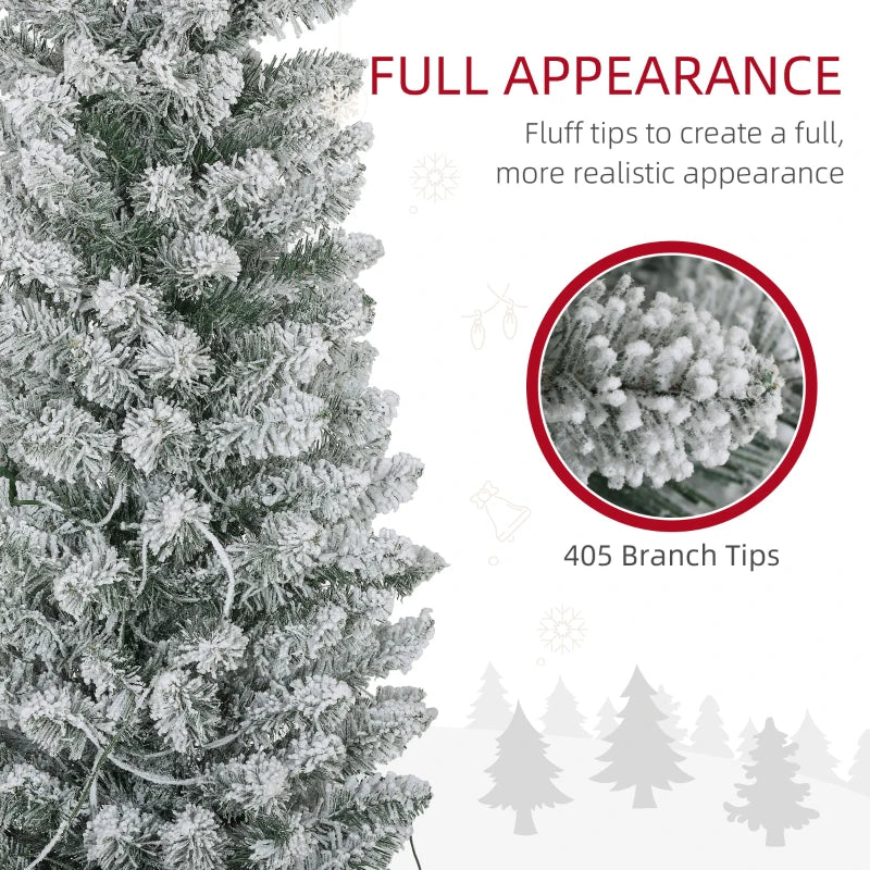 7ft 405-Tip Prelit Ultra Slim Pencil Artificial Christmas Holiday Tree, 180 Warm Lights, Green