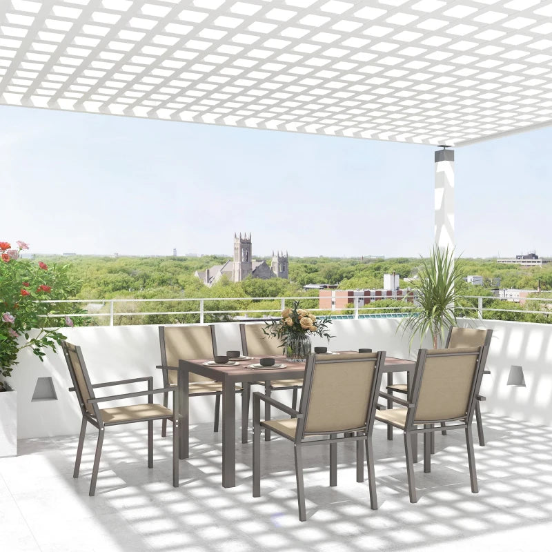 7 Piece Outdoor Dining Set with Rectangular Table and Stackable Chairs - Durable Weather-Resistant Patio Furniture