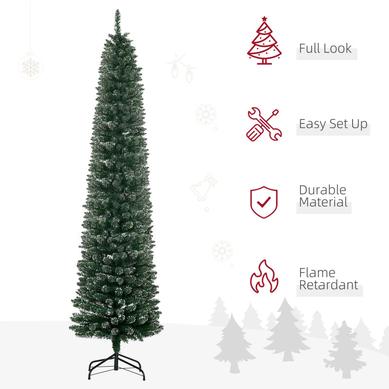 NEW 7.5ft 692-Tip Ultra Slim Pencil Artificial Christmas Holiday Fake Xmas Tree, Green w Snowy Tips