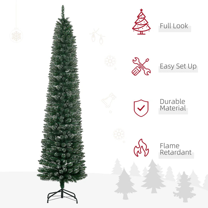 NEW 7.5ft 692-Tip Ultra Slim Pencil Artificial Christmas Holiday Fake Xmas Tree, Green w Snowy Tips