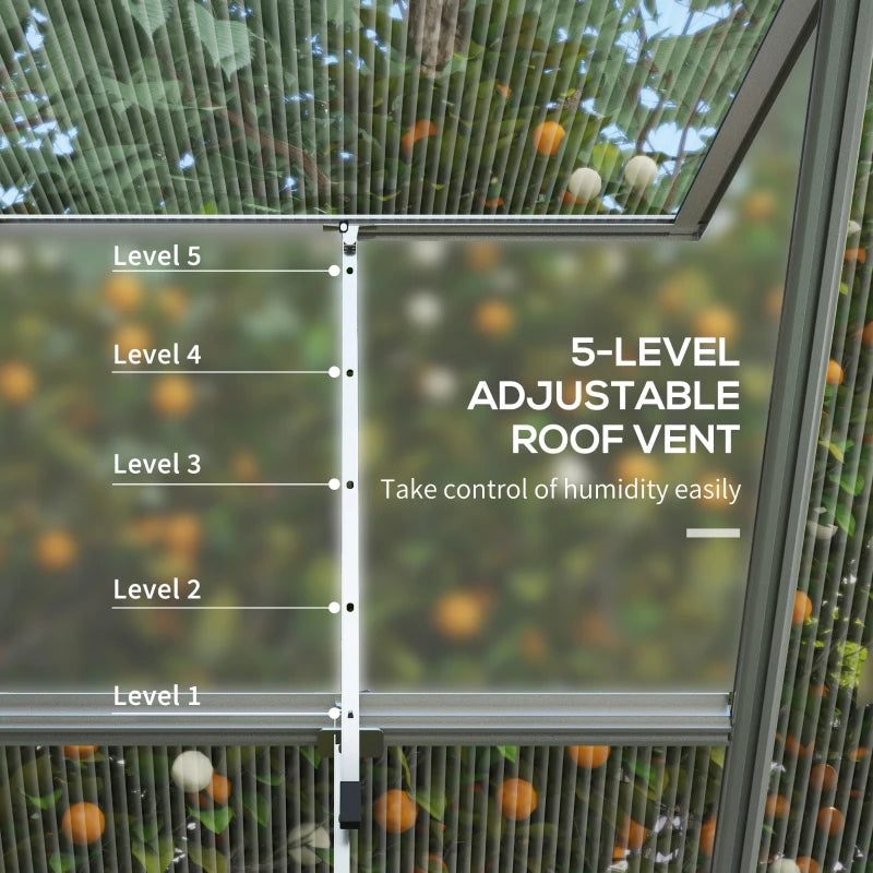 6' x 8' Walk-In Hard-Sided Aluminum Garden Greenhouse w Clear & Double PC, 5-Level Vent, Door