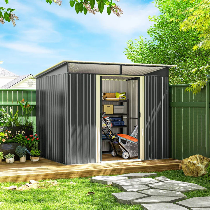 Outdoor Metal Garden Shed 9' x 6.5' - Durable Backyard Tool Storage