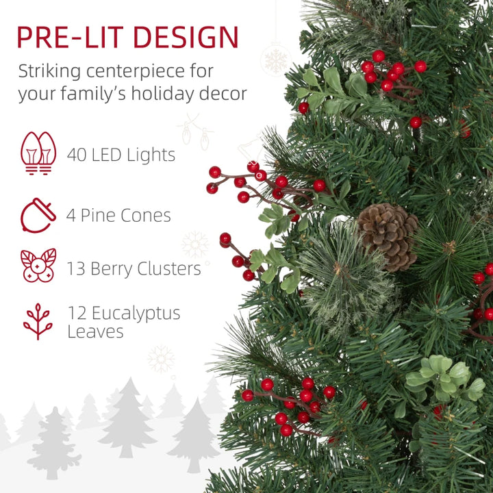 NEW 2pc 2ft Prelit Artificial Christmas Holiday Mini Outdoor Tree w Pinecones, Berries Decor, Green