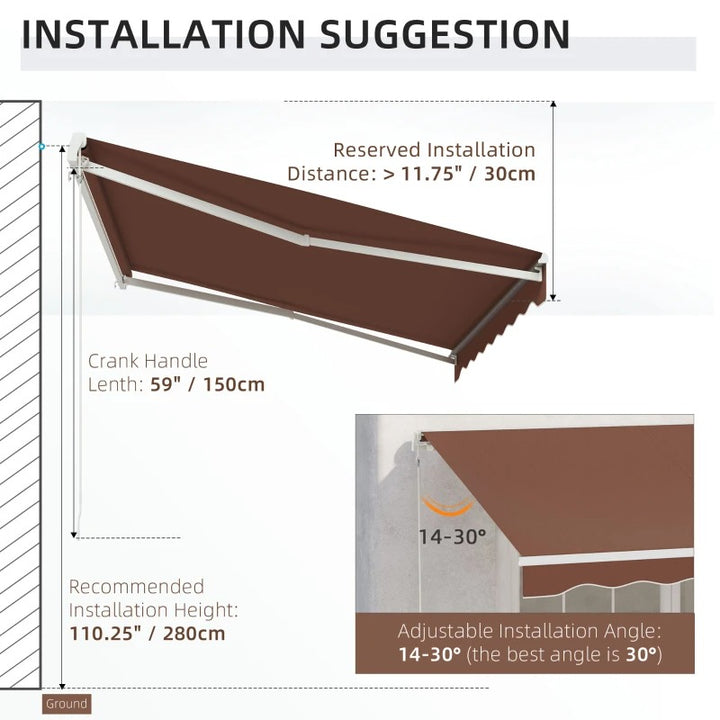 13' x 10' Electric Retractable Awning Sun Shade Canopy w Remote, Aluminum for Patio Deck Brown