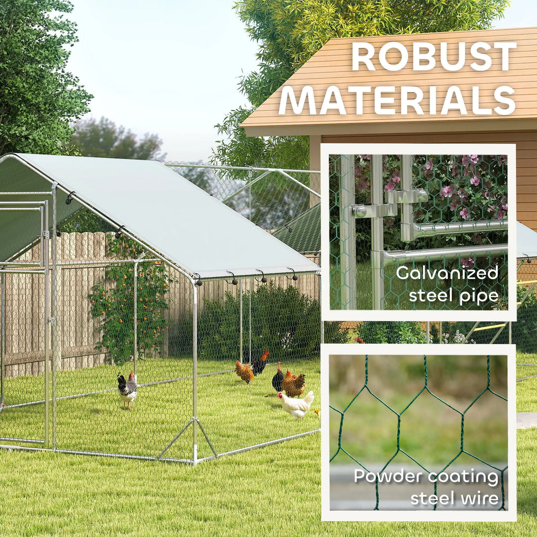 26.2' x 9.8' x 6.4' Large Galv Steel Outdoor Chicken Run Coop w Feed Door, Cage Shelter Fence Yard