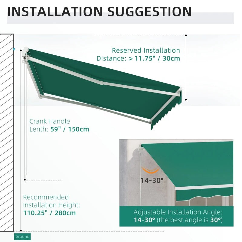 10' x 8' Electric Retractable Awning Sun Shade Canopy w Remote, Aluminum for Patio Deck, Green