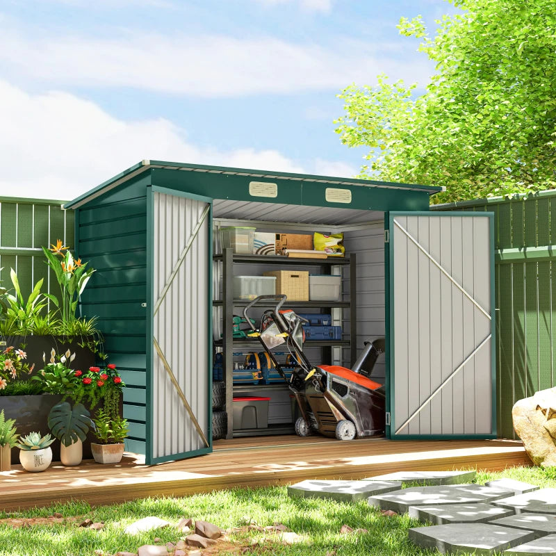 Galvanized Garden Storage Shed 8x4FT - Durable Metal Outdoor Shed with Double Doors and Vents