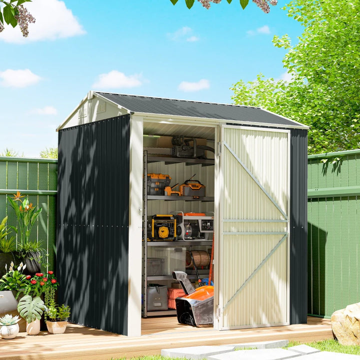 7' x 6' Tall Outdoor Storage Shed - Waterproof Lockable Metal Garden Storage
