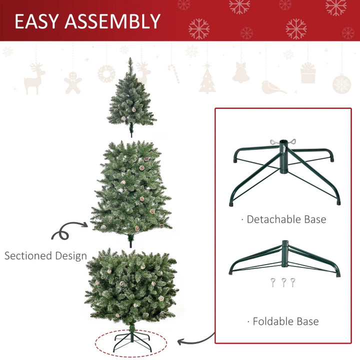7.5ft 1119-Tip Unlit Slim Artificial Christmas Holiday Tree w Pine Cones, Snowy Tips Xmas Green