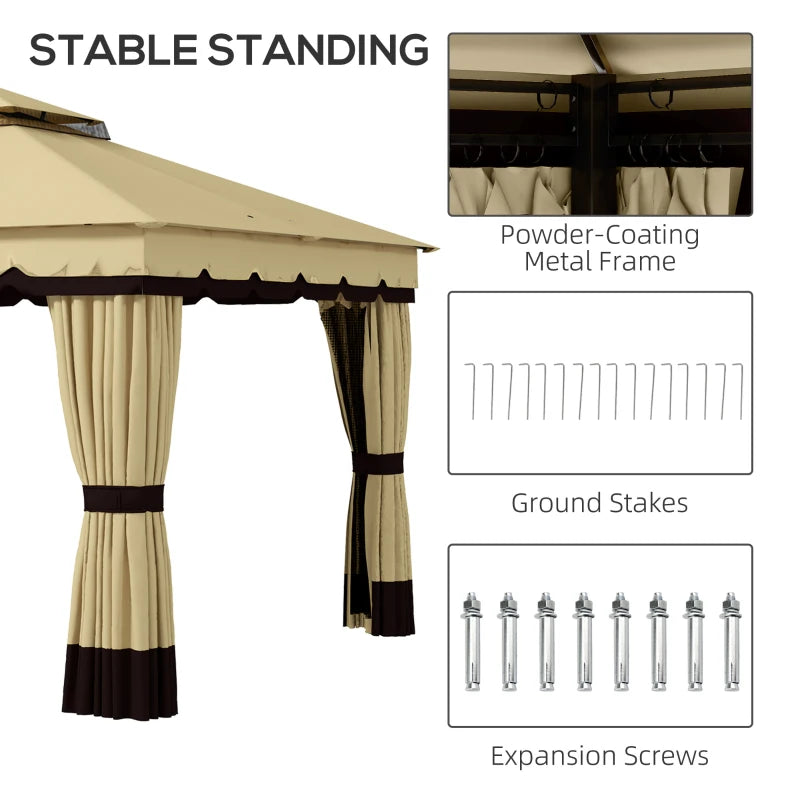 Double Roof Patio Gazebo Canopy 10'x12' - Outdoor Shelter with Curtains and Netting