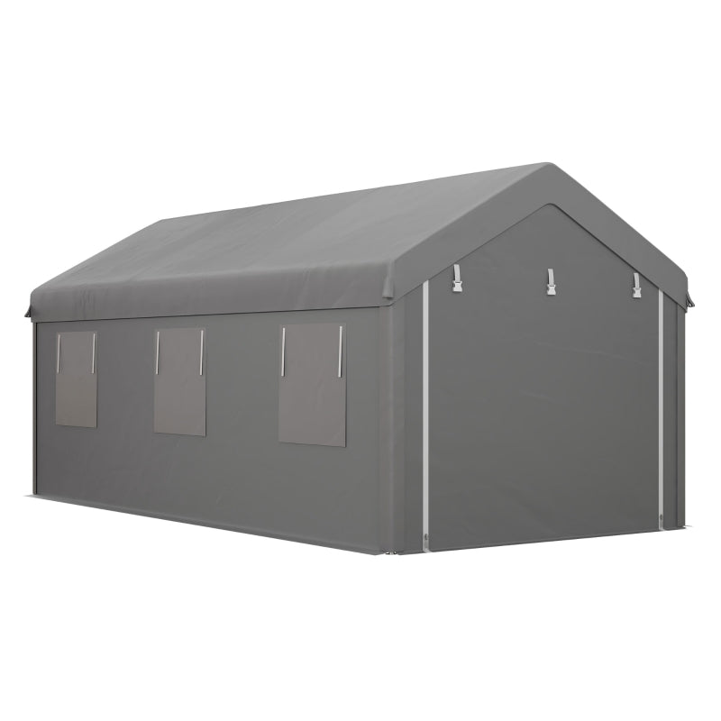 20' x 10' Heavy Duty Car Port Galv Steel Waterproof Outdoor Truck Cover Shelter w Windows, Grey