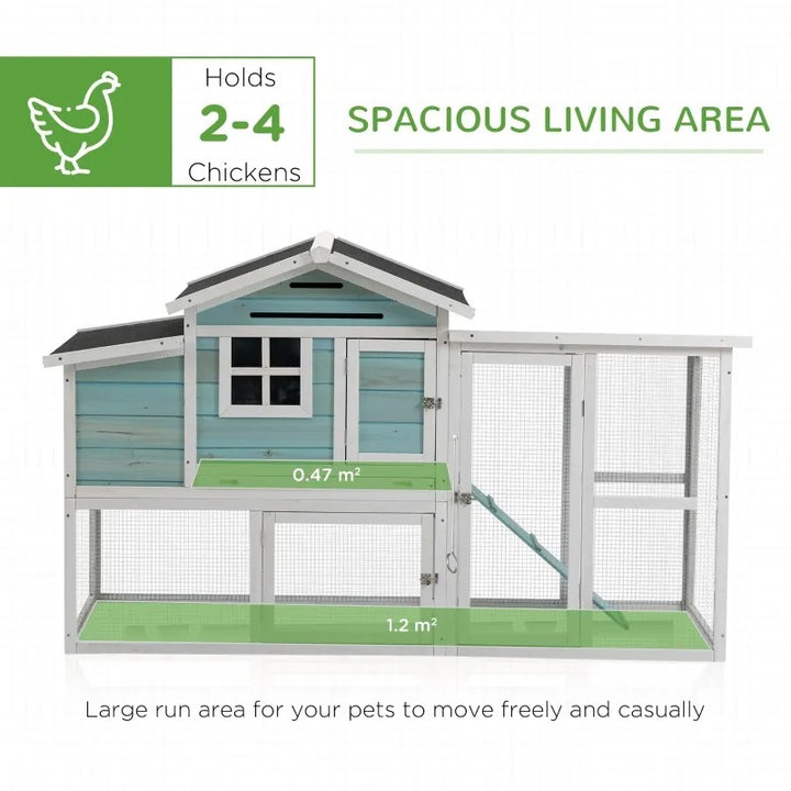 76" Wooden Outdoor Chicken Coop Hen House w Removable Tray, Nesting Box, Lockable Door, Lt Blue