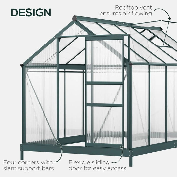 10' x 6' x 7' Walk-in Aluminum PC Hard Sided Outdoor Plants Garden Greenhouse w Door/Foundation