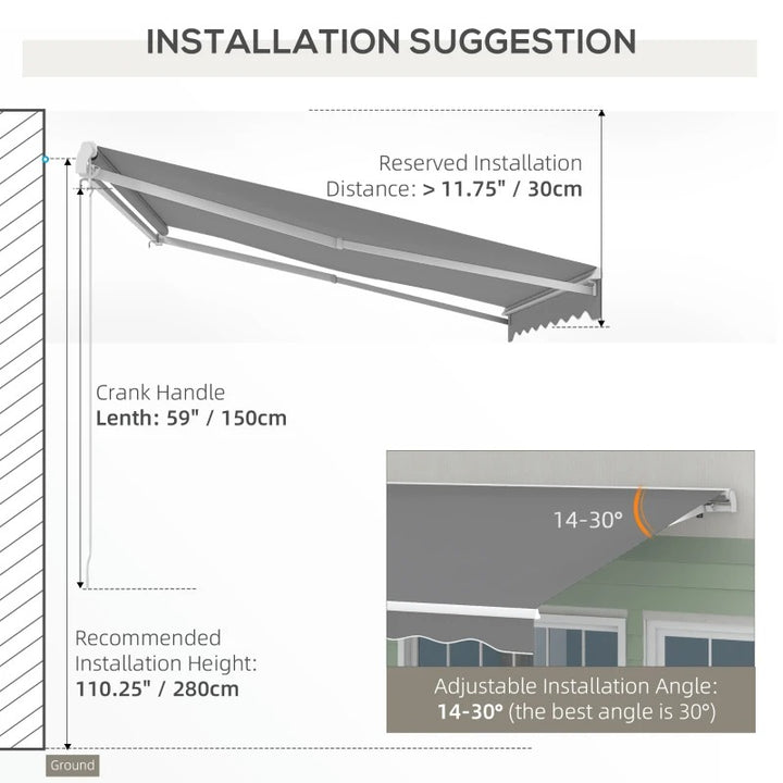 10' x 8' Electric Retractable Awning Sun Shade Canopy w Remote, Outdoor Patio Deck, Lt Grey