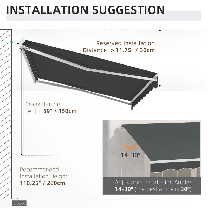 10' x 8' Electric Retractable Awning Sun Shade Canopy w Remote, Aluminum for Patio Deck, Grey