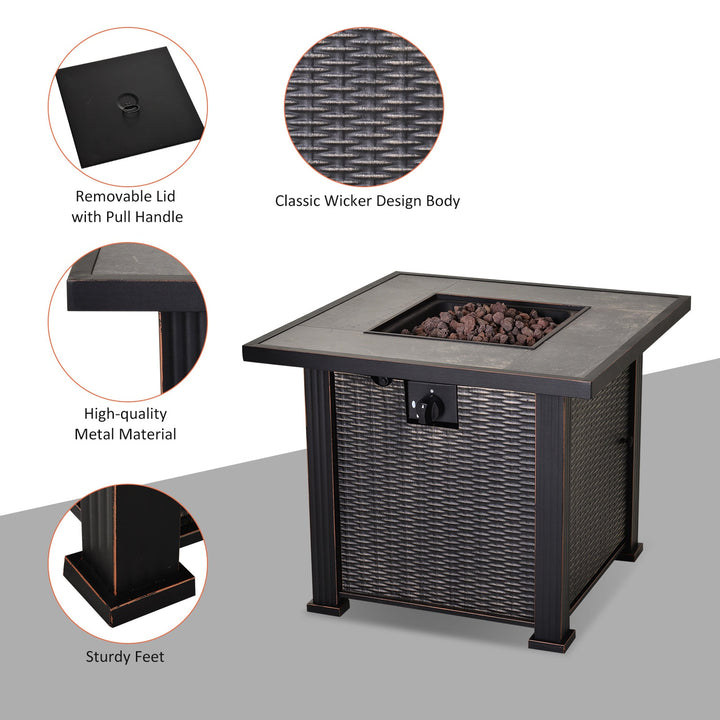 30" Square 50,000 BTU Propane Gas Fire Pit Table Heater w Cover for Outdoor Patio, Black-Brown