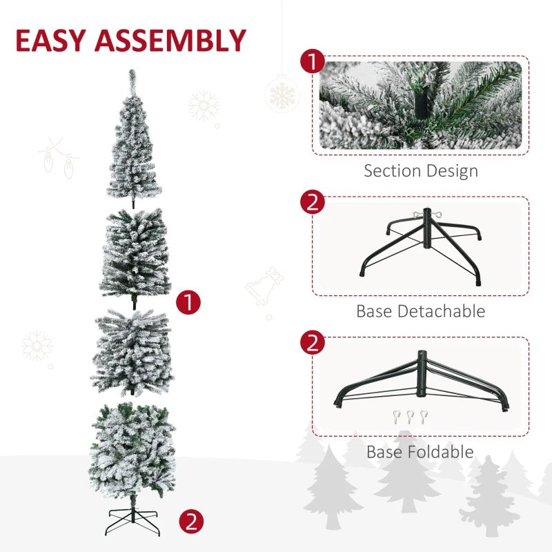 9ft 1014-Tip Unlit Snow Flocked Slim Artificial Pencil Christmas Holiday Xmas Tree, Green