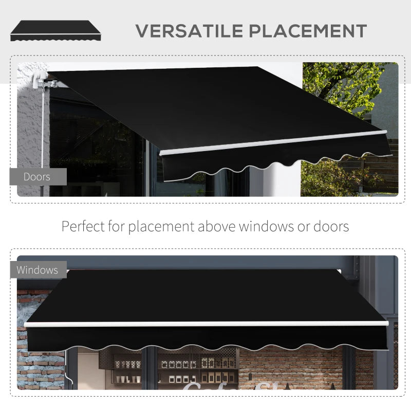 8.2 x 6.6ft Manual Retractable Awning Sun Shade Canopy Aluminum Frame, Patio Deck - Black