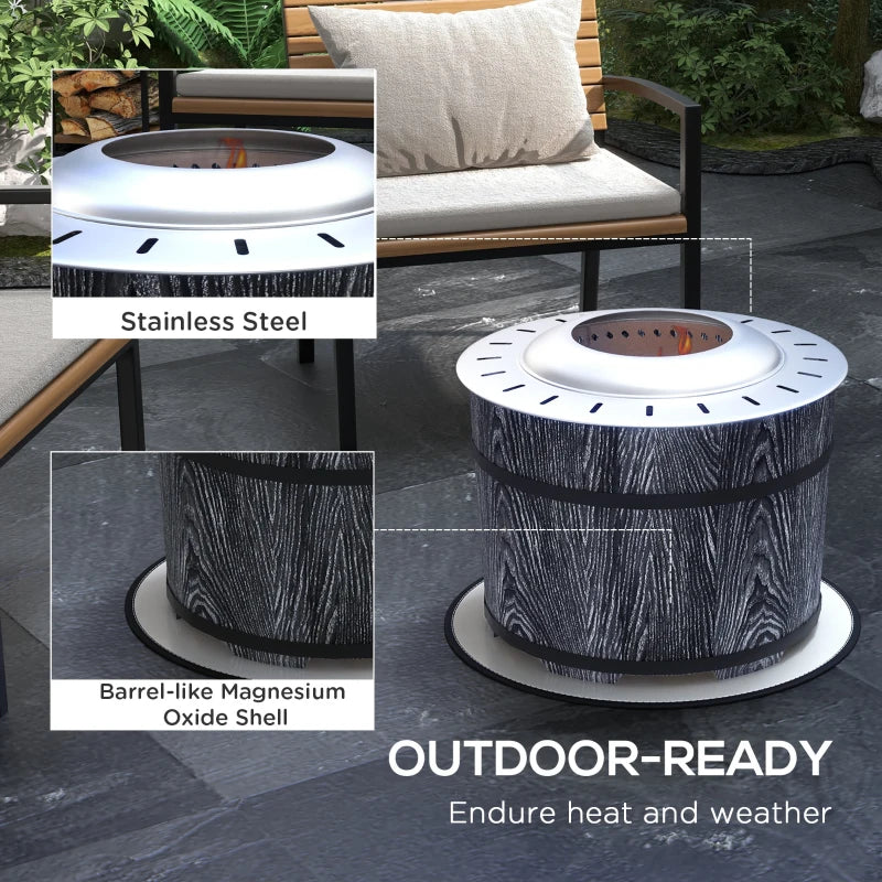 20.5” Portable Round Secondary Burn Smokeless Outdoor Fire Pit w/ Fireproof Mat - Grey